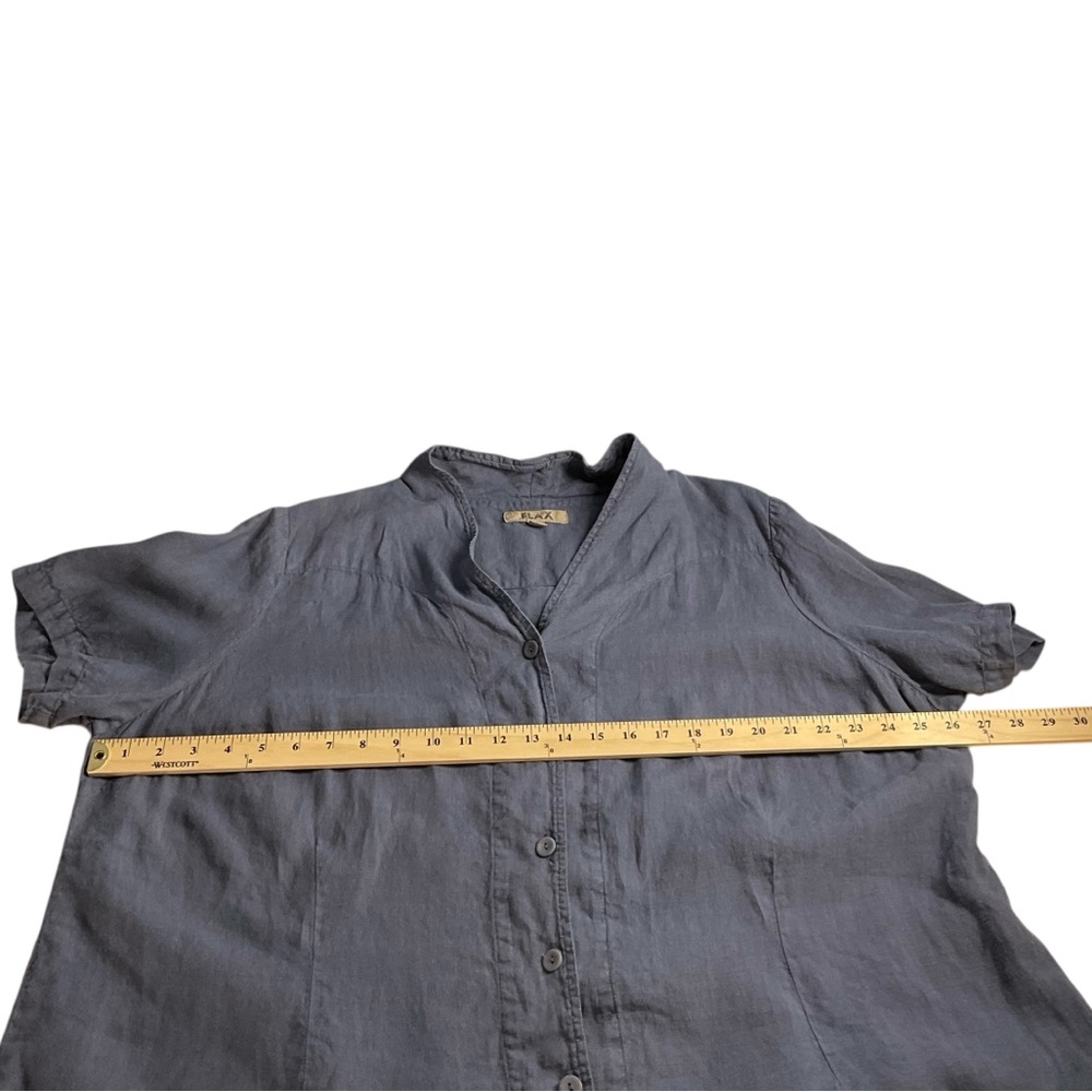Flax Blue Gray Collarless Button Front Short Slee… - image 8